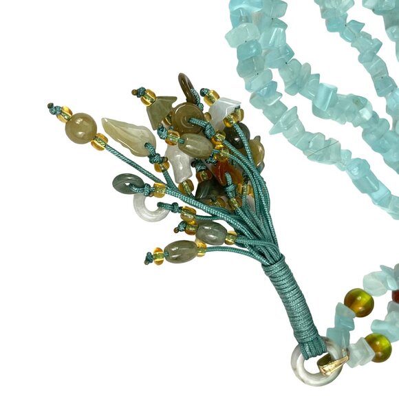 Handcrafted Blue Aquamarine Chip Bead Jade Nephrite Necklace With Tassel Multi-S - Picture 9 of 11